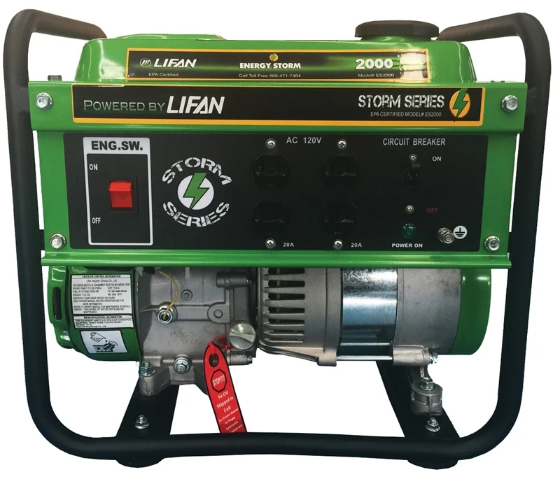 LIFAN ES2000-CA Portable Generator, 17 A, 120 V, 1600 W Output, Octane Gas, 1 gal Tank, 8 hr Run Time