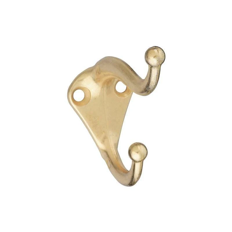 National Hardware V160 Series N154-575 Coat and Hat Hook, 35 lb Weight Capacity, 2-Hook, Zinc, Brass
