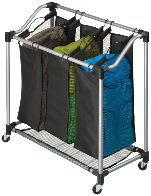 Honey-Can-Do SRT-01641 Elite Triple Laundry Sorter, Black/Silver