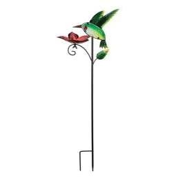 11974 - 31.5" Metal And Glass Hummingbird Bird Feeder Stake