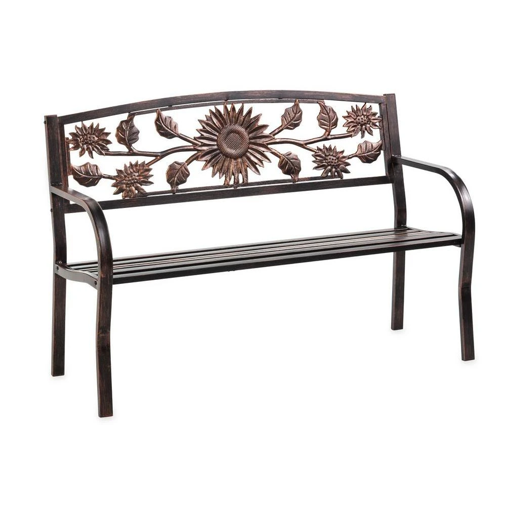 PLOW & HEARTH Sunflower 50 in. Bronze Metal Outdoor Bench