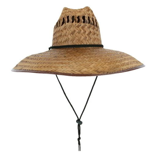 Upf 50+ Vented Straw Lifeguard Hat With Chin Cord For Sun Protection