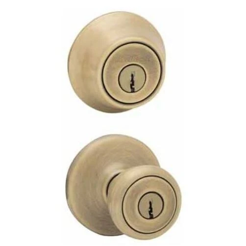 690t Entry Lockset With Single Cylinder Deadbolt, Antique Brass Finish