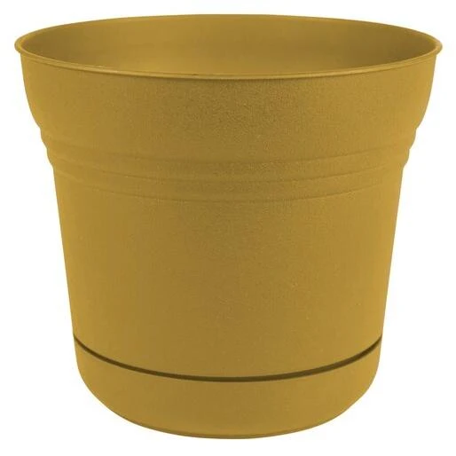 7004692 12 in. Dia. Polyresin Saturn Planter&#44; Yellow