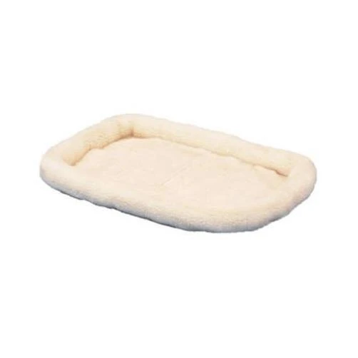 Kennel Mat Bolster with White Faux Sheepskin Cover, 23 Inches by 16 Inches