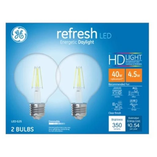 258462 4.5 watt Day G25 Shape Clear LED Bulb&#44; Daylight - Pack of 2
