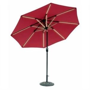 Patio Umbrella With Solar Powered Lights, Scarlet, 9-Ft.