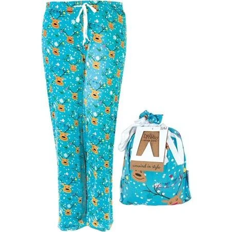 Hello Mello Holiday Blue Lounge Pants w/ Matching Giftable Tote -Large/XLarge Size