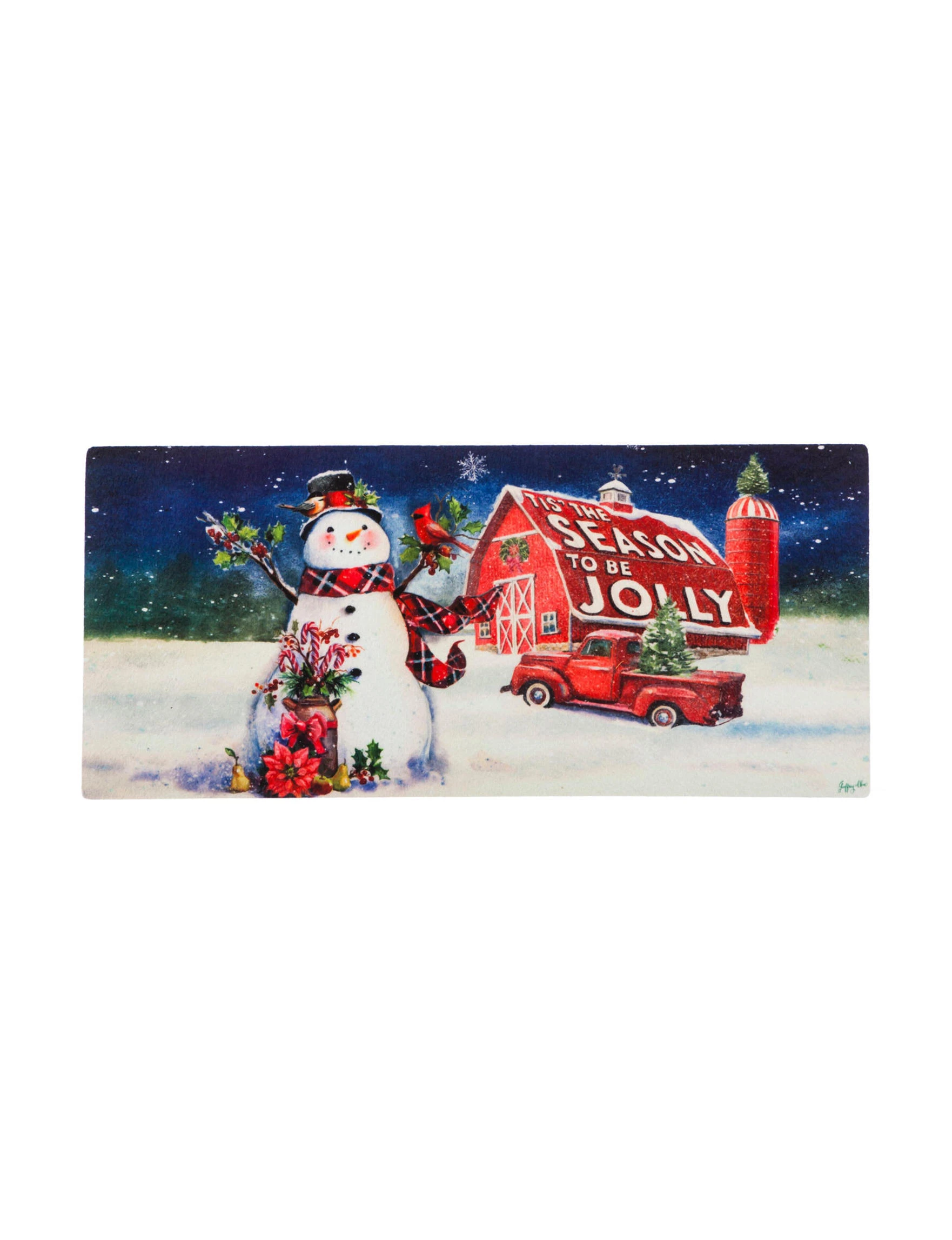 Evergreen Tis the Season Christmas Barn & Snowman Sassafras Mat - White / Multi - Evergreen