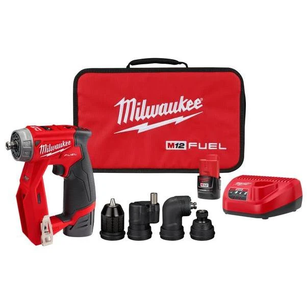Milwaukee M12 FUEL Brushless 3 8 In. Installation Cordless Drill Driver Kit with 4 Tool Heads 2 2.0 Ah Batteries Charger Hammond Hardware