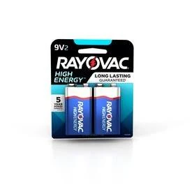 High Energy 9 Volt (9V) Alkaline Batteries, 2 Pack