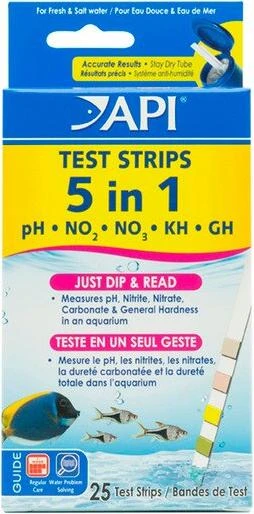 API 5-IN-1 TEST STRIPS Freshwater and Saltwater Aquarium Test Strips 25-Count Box, Standard