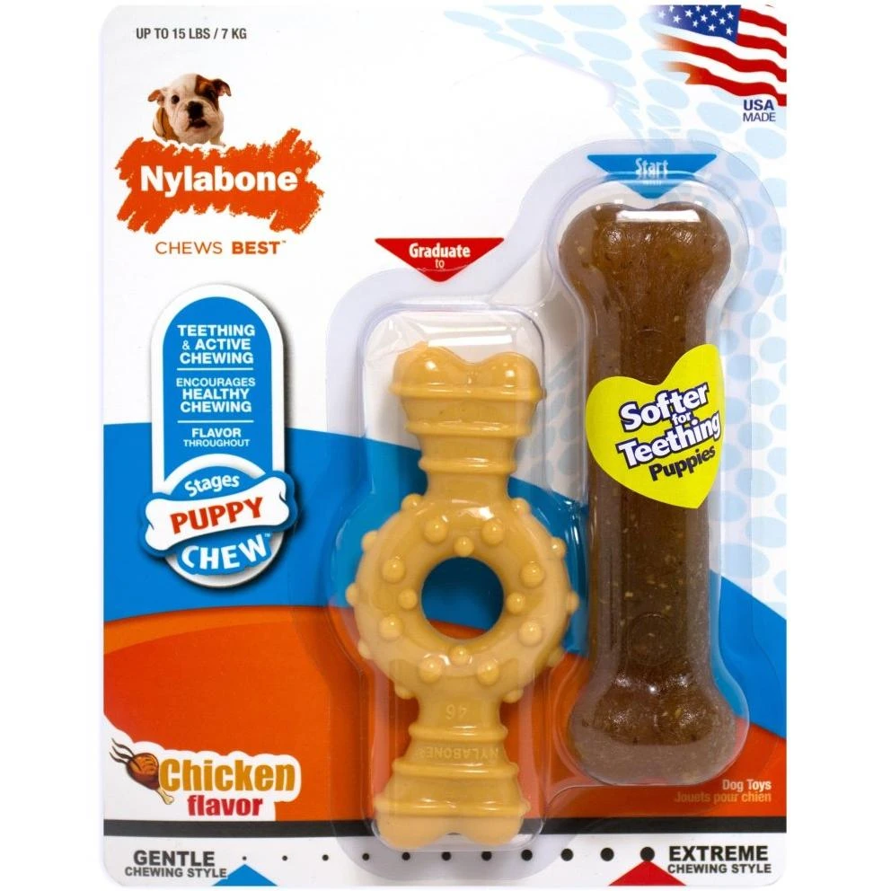 Nylabone Dura Chew Ring Bone & Puppy Chew Bone Twin Pack Dog Toy, Small