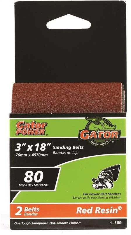 Gator 3159 Sanding Belt, 3 in W, 18 in L, 80 Grit, Medium, Aluminum Oxide Abrasive