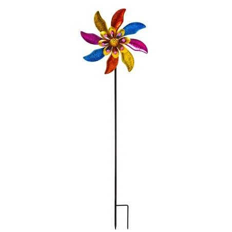 Evergreen 48"H Rainbow Windmill Wind Spinner Stake, 2 ASST., 3.9'' x 15.6'' x 48'' inches.