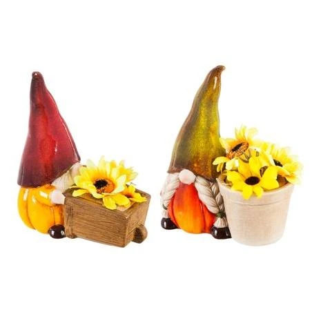 LED Terracotta Gnomes with Sunflower  2 Asst