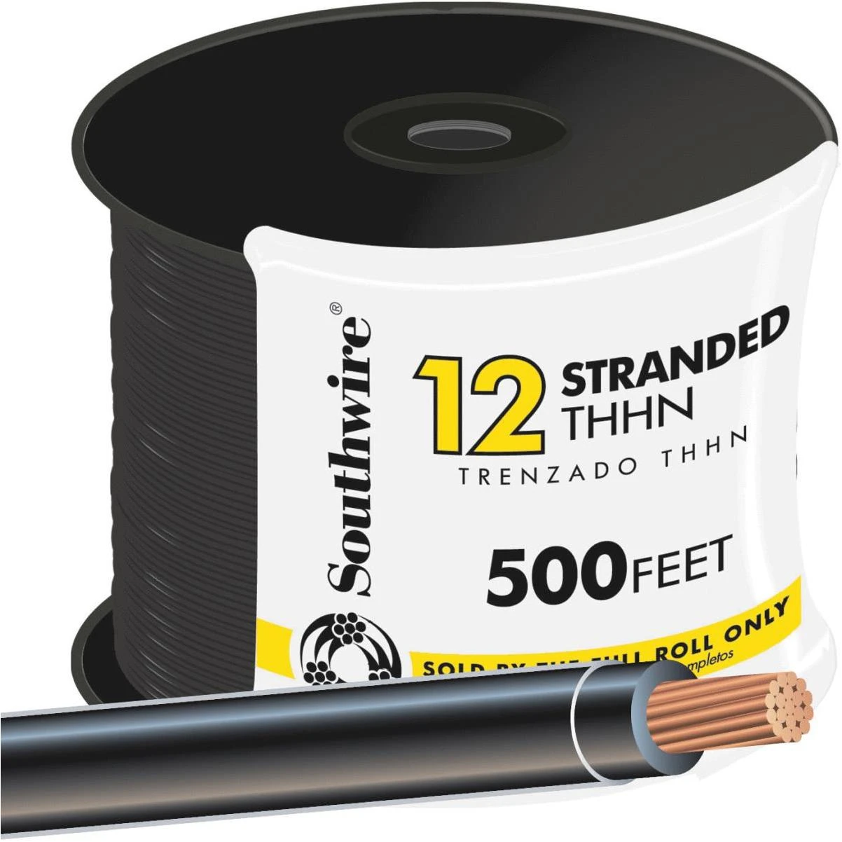 Southwire 500-ft 12-AWG Stranded Black Copper THHN Wire (By-the-Roll)