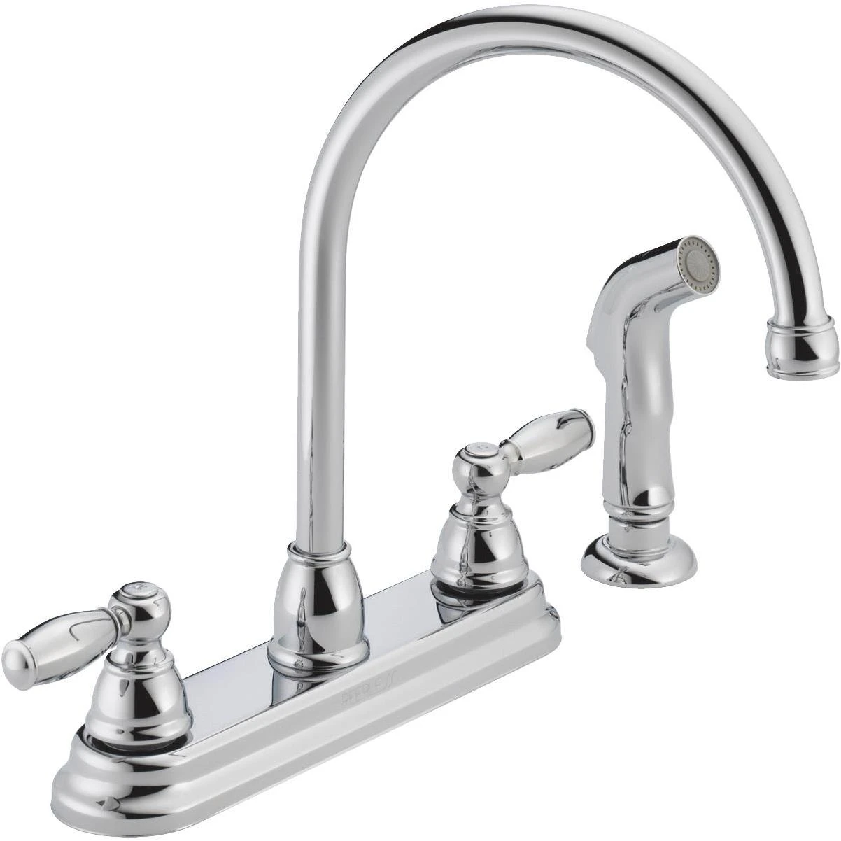 Kitchen Arc Faucet With Side Spray, 2-Lever Handles, Chrome