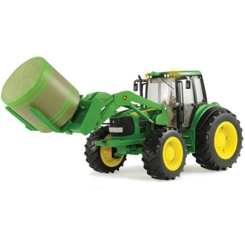 Big Farm John Deere 7330 Tractor With Front Bale Mover And Round Bale, 1:16 Scale