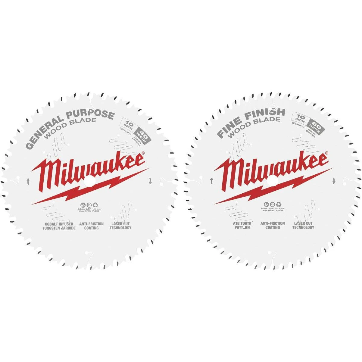 Milwaukee 10 In. 40-Tooth General Purpose & 60-Tooth Fine Finish Wood Circular Saw Set