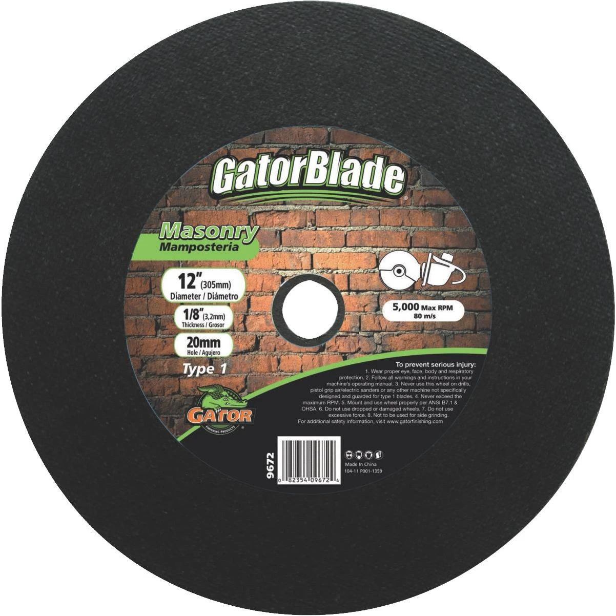 Gator Blade Type 1 12 In. x 1/8 In. x 20 mm Masonry Cut-Off Wheel