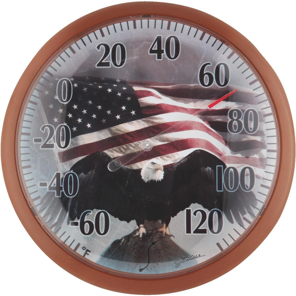 Taylor SpringField 13-1/4" Dia Plastic Dial Flag Indoor & Outdoor Thermometer