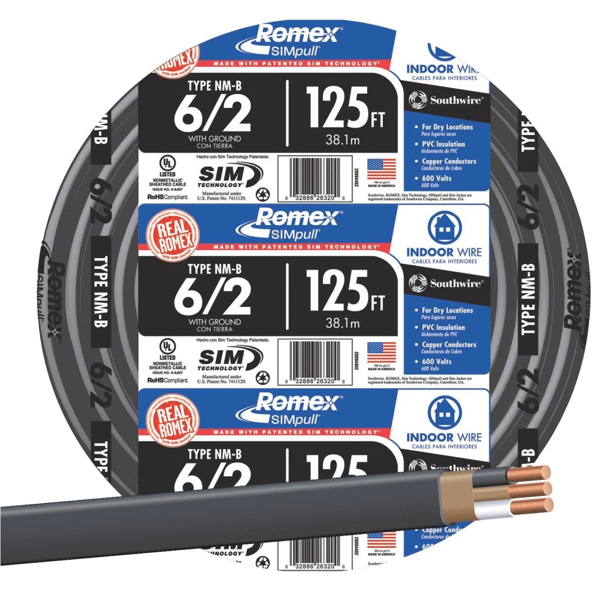 125 ft. 6/2 Stranded Romex SIMpull CU NM-B W/G Wire