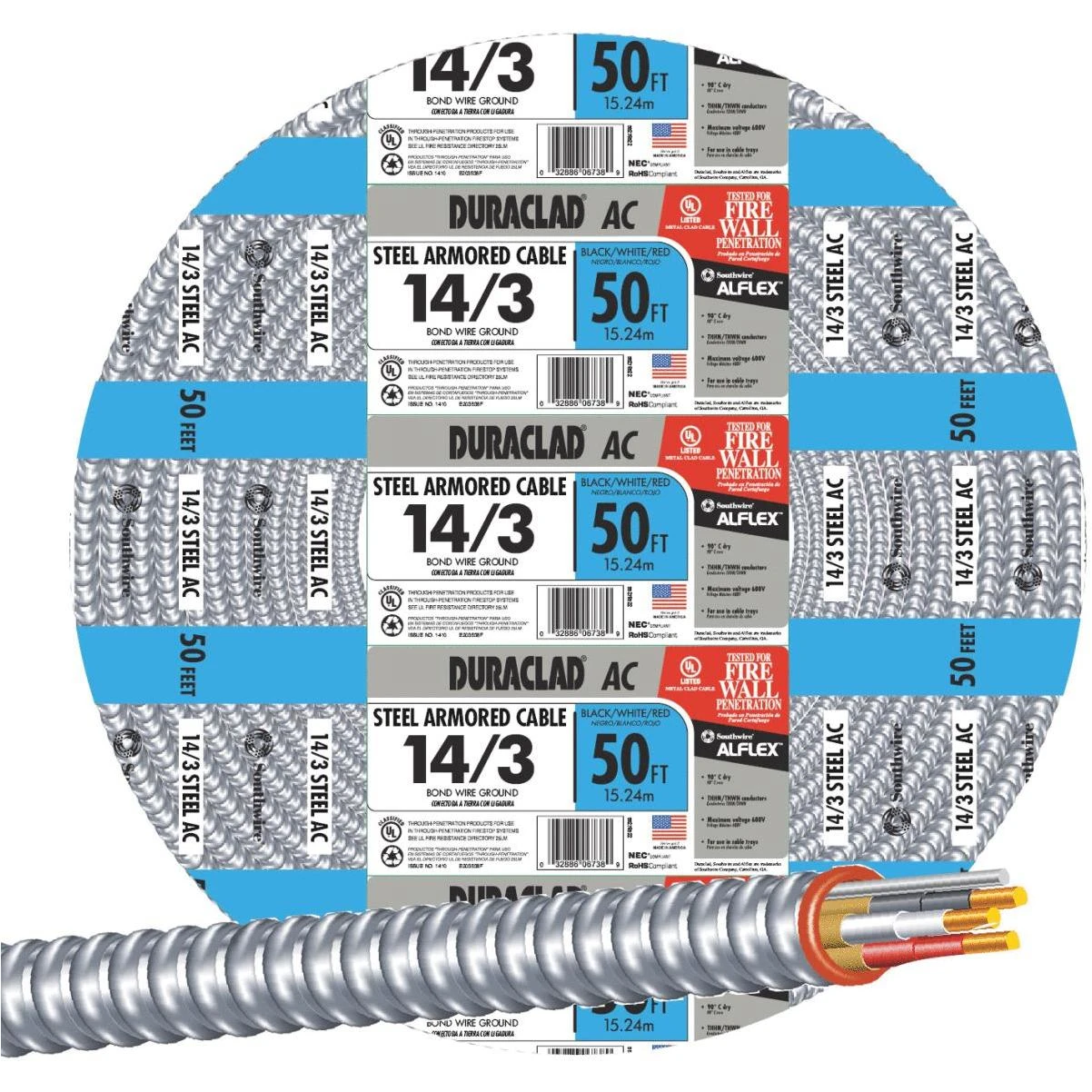 Southwire 50 Ft. 14/3 AC Armored Cable Electrical Wire