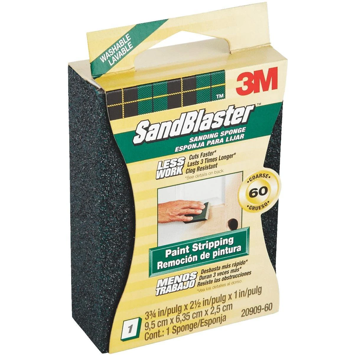 3M SandBlaster 2-1/2 In. x 3-3/4 In. x 1 In. Paint Stripping Coarse Sanding Sponge, 60 Grit