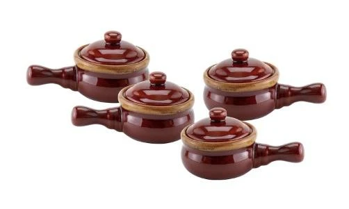 Set Of 4 Hic Ceramic Onion Soup Crocks With Lids - 14 Ounce