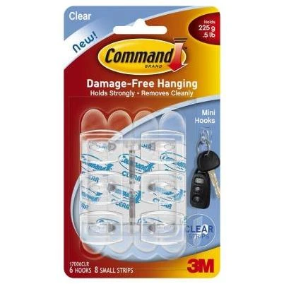 Command Clear Mini Hooks, 6 Hooks, 8 Strips