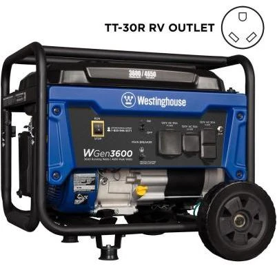 3,600-Watt Gasoline Powered RV-Ready Portable Generator With Automatic Low-Oil Shutdown And Wheel Kit