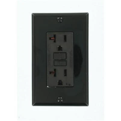 Leviton SmartlockPro Self-Test 20A Black Commercial Grade 5-20R GFCI Outlet with Wall Plate