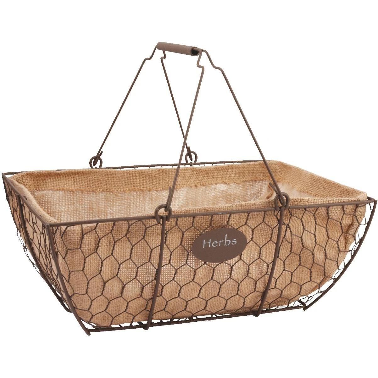Rustic Farmhouse 14" Herb Basket Planter With Burlap Liner Model 84270-6