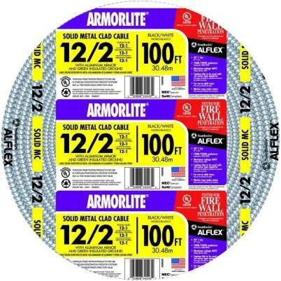 Southwire Armorlite 100 ft. 12/2 Solid Aluminum Armored MC Cable