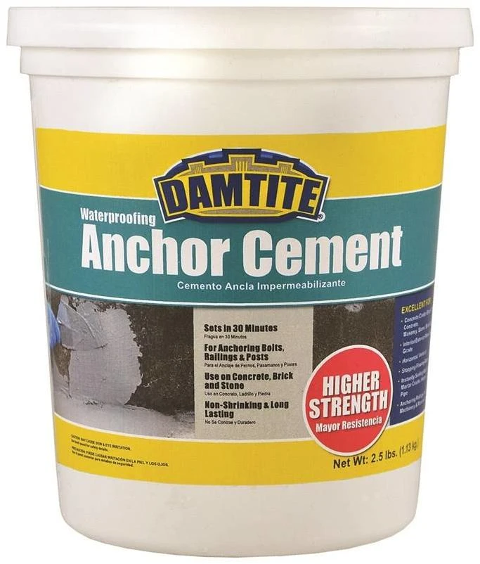 DAMTITE 08032/08031 Anchoring Cement, Powder, Gray, 48 hr Curing, 2.5 lb Pail