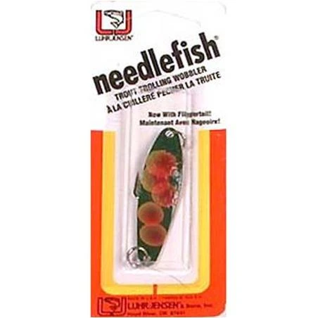 Luhr Jensen Size 2 Needlefish, Red Dot Frog/Brass