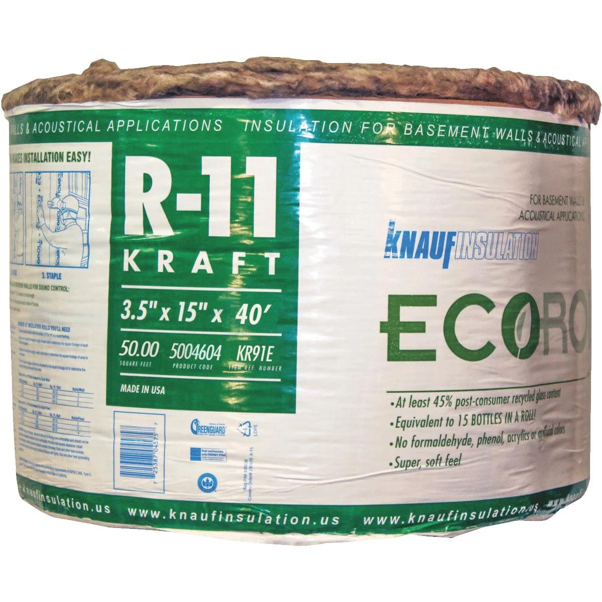 Guardian Knauf R-11 15 In. X 40 Ft. Kraft Faced Roll Fiberglass Insulation