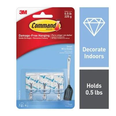 Command Small Clear Utensil Hooks with Clear Strips, 3 Hooks, 4 Strips