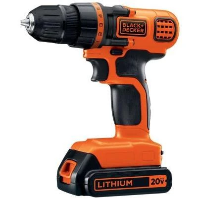 Black+Decker LDX120C Drill/Driver, Kit, 20 V Battery, 3/8 in Chuck, Keyless Chuck, Battery Included: Yes