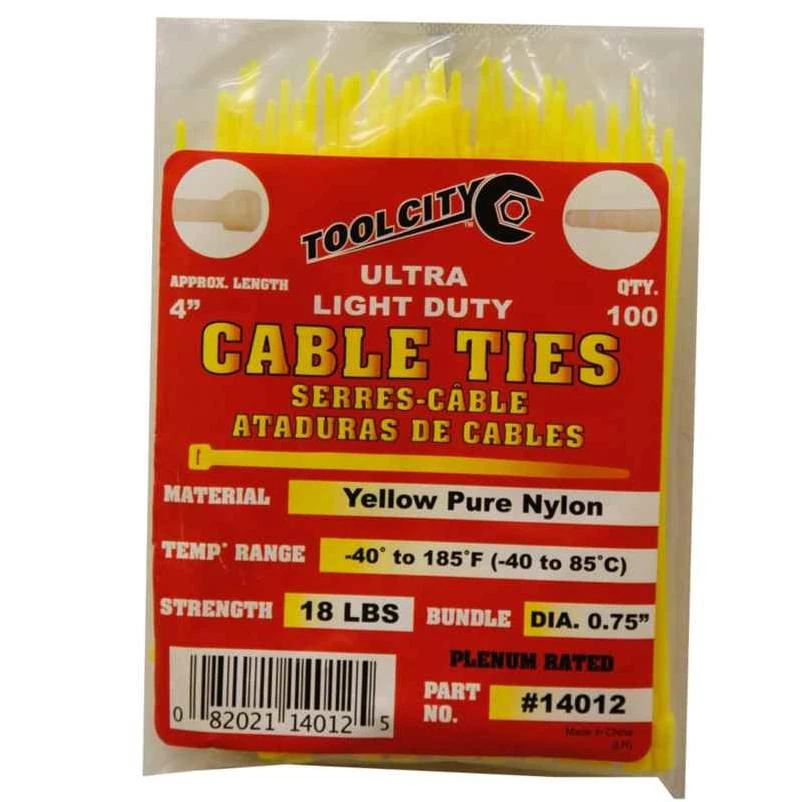 Tool City 4 in. L Yellow Cable Tie 100 pk