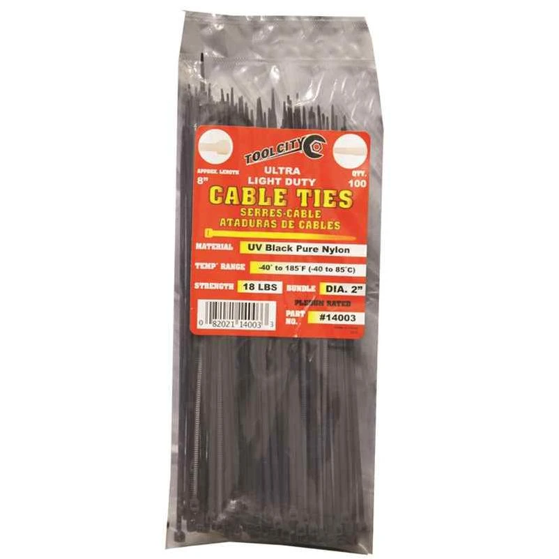 Tool City 8 in. L Black Cable Tie 100 pk