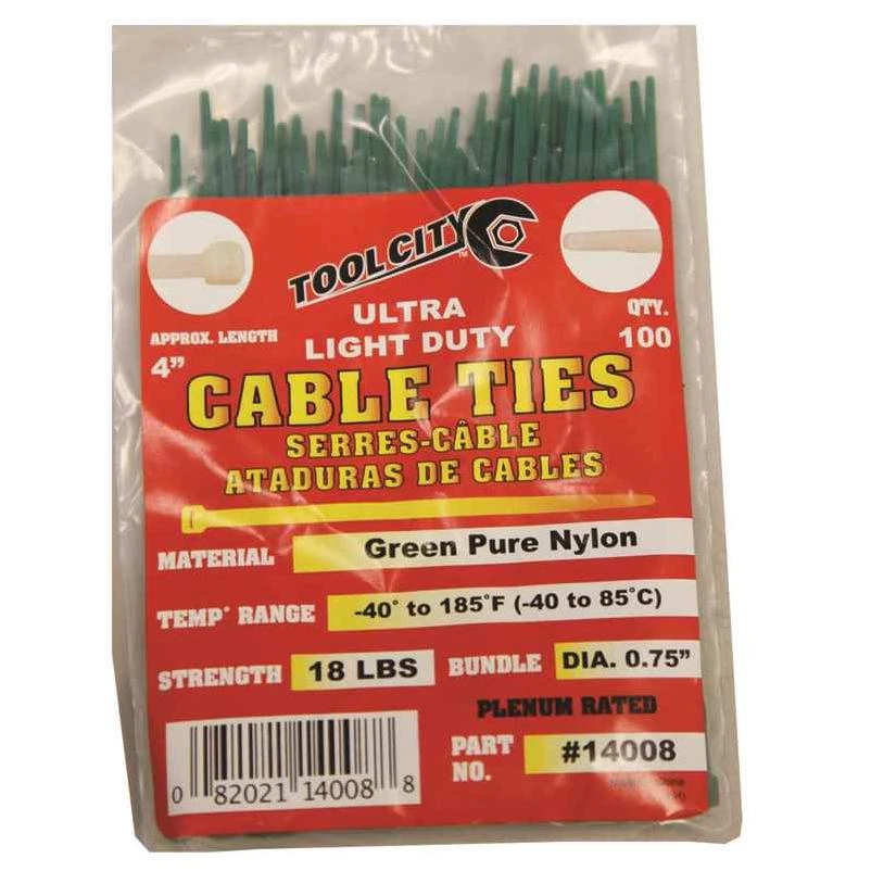 Tool City 4 in. L Green Cable Tie 100 pk