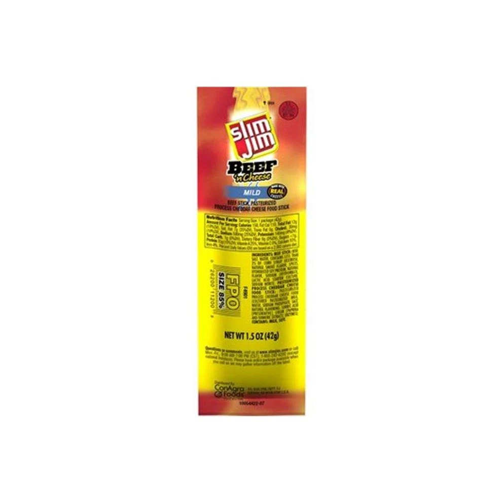 Slim Jim Beef and Cheese Stick Mild Flavor Meat Stick 1.5 Oz 1 Ct