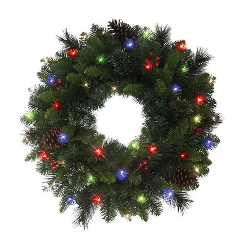 9016787 26 in. Dia. Prelit Green Pine Lighted Wreath  #44; Multi Color