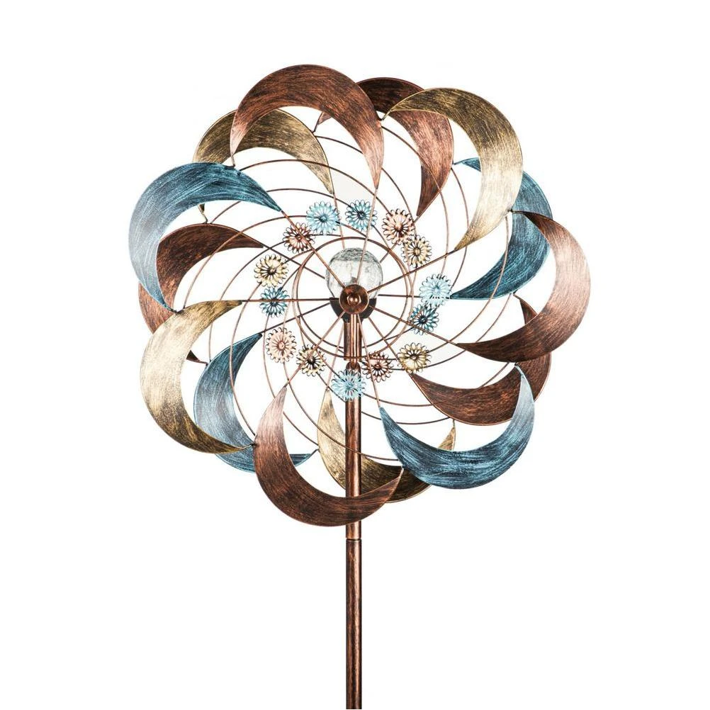 Evergreen 75 in. H Solar Wind Spinner, Copper Daisy