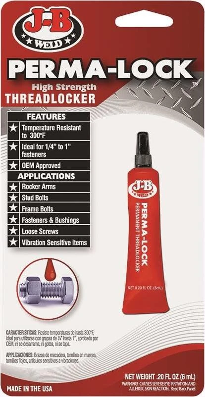 J-B WELD Perma-Lock 27106 Threadlocker, Liquid, Mild Organic, Slight, Red, 6 mL Tube