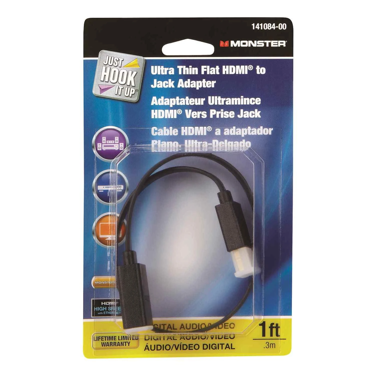 Monster Cable Just Hook It Up 1 ft. L High Speed Cable with Ethernet HDMI