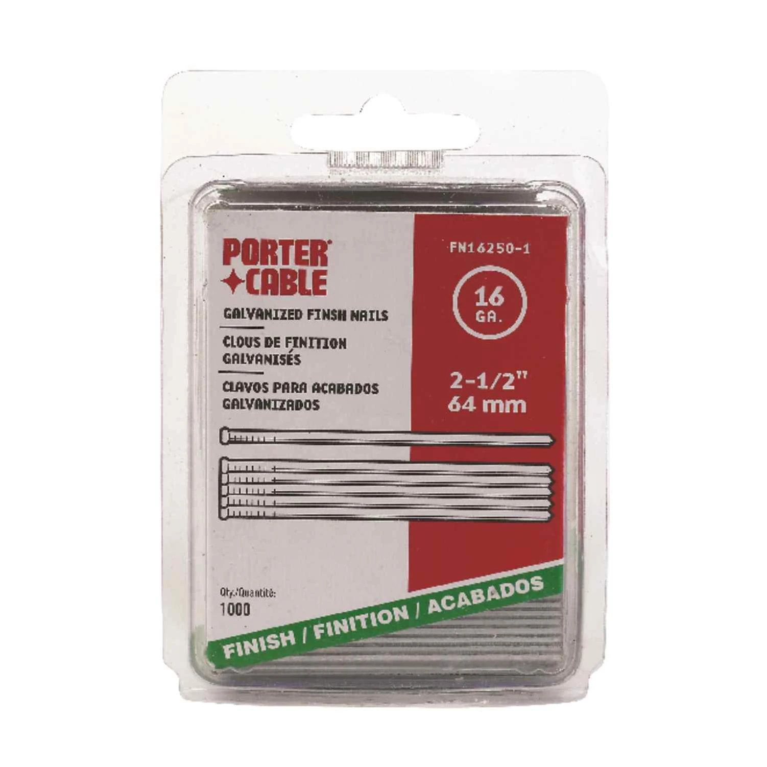 Porter Cable 16 Ga. Smooth Shank Straight Strip Finish Nails 2-1/2 in. L 1,000 pk