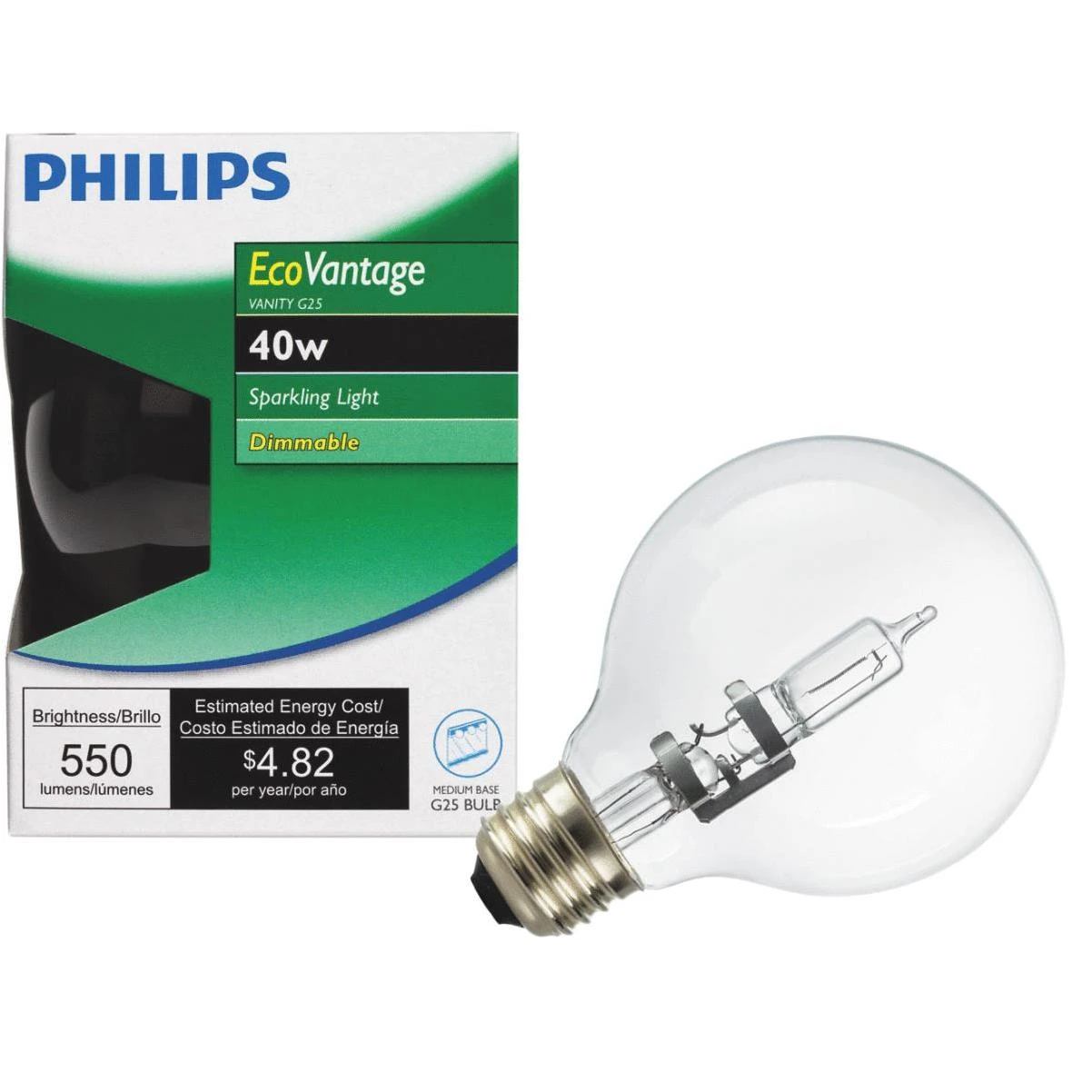 Philips EcoVantage 60W Equivalent Clear Medium Base G25 Halogen Globe Light Bulb 